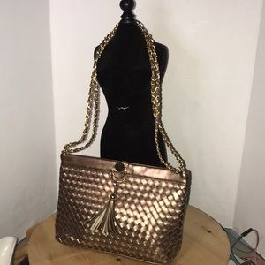 Golden Tone Hardware Rose Gold Metallic Faux Leather